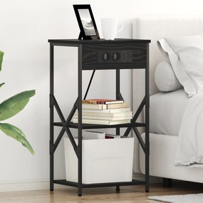 vidaXL Κομοδίνο με ράφι Μαύρη δρυς 41 x 31 x 76 εκ. Επεξεργασμένο ξύλο