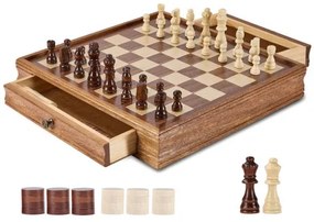 VEVOR Solid Wood Chess Set, 15 inch  2-IN-1 Chess Checkers Game Set, Chess Board Games with Storage Drawer &amp; Weighted Chess Checkers Pieces &amp; 2 Queens, for Adults Kids Tournament Professional Beginner