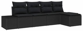 vidaXL Σετ Καναπέ Κήπου 5 pcs Μαύρο Πολυ rattan, βαμμένο ατσάλι