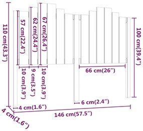 vidaXL Κεφαλάρι Κρεβατιού Μαύρο 146x4x110 εκ. Μασίφ Ξύλο Πεύκου