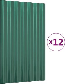 vidaXL Πάνελ Οροφής 12 τεμ. Πράσινα 60x36 εκ. Γαλβανισμένος χάλυβας