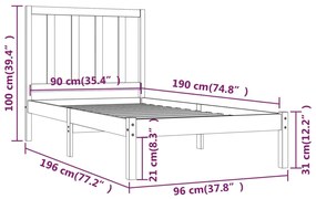 vidaXL Πλαίσιο Κρεβατιού Μονό 90 x 190 εκ. Μασίφ Ξύλο Πεύκου