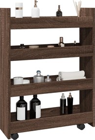 vidaXL Τρόλεϊ Αποθήκευσης Στενό 4 Επιπέδων Καφέ Δρυς Επεξ. Ξύλο