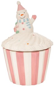 Χριστουγεννιάτικη Μπισκοτιέρα Κεραμική Cupcake Λευκό-Ροζ 18x18x28,5εκ. iliadis 91116