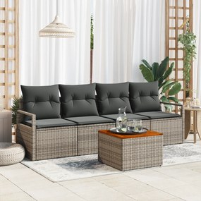 vidaXL Σετ Καθιστικών Κήπου 5 Τεμαχίων με Μαξιλάρια Γκρι Πολυ Ρατάν Ακακίας