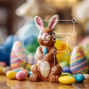 Intra Συλλεκτικό Ξύλινο Παζλ Plywood 4mm - Άγαλμα λαγουδάκι του Πάσχα και αυγά σε ένα ξύλινο τραπέζι Σε Ξύλινο Κουτί - Διαστάσεις: 10x10 cm – 25 κομμάτια