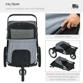 PawHut Καρότσι σκύλου, αναδιπλούμενο, ανακλινόμενο, μαξιλάρι ύπνου, ατσάλινο πλαίσιο, Γκρι/Μαύρο