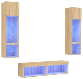 VidaXL Έπιπλα Τοίχου Τηλεόρασης 6 τεμ. LED Sonoma Δρυς από Επεξ. Ξύλο