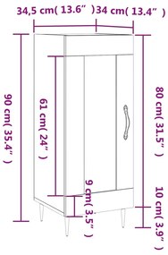 Ντουλάπι Γυαλιστερό Λευκό 34,5x34x90 εκ. Επεξεργασμένο Ξύλο - Λευκό