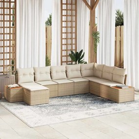 vidaXL Σετ Καναπέ Κήπου με μαξιλάρι 8 pcs Μπεζ Πολυ ράταν