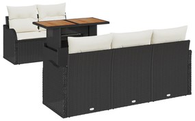 vidaXL Σετ 6 Τεμαχίων Κήπου με Μαξιλάρια Μαύρο Πολυ Ρατάν Ακακία