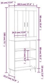 Ντουλάπι Μαύρο 69,5x34x180 εκ. από Επεξεργασμένο Ξύλο - Μαύρο