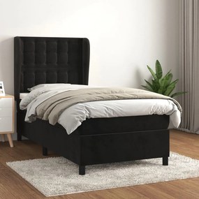 3129419 vidaXL Κρεβάτι Boxspring με Στρώμα Μαύρο 80 x 200 εκ. Βελούδινο Μαύρο, 1 Τεμάχιο