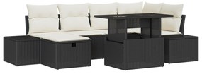 vidaXL 7 Τεμάχιο Σετ Καναπέ Κήπου με Μαξιλάρια Μαύρο Πολυ Ρατάν