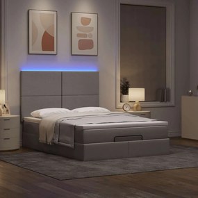 vidaXL Οθωμανικό κρεβάτι με στρώμα & LEDs Taupe 140x200 cm Ύφασμα