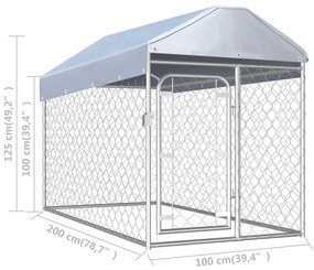 Κλουβί Σκύλου Εξωτερικού Χώρου 200 x 100 x 125 εκ. με Στέγαστρο - Ασήμι