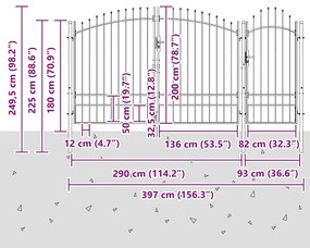 vidaXL Πύλη Κήπου Μαύρο 195 x 400 εκ