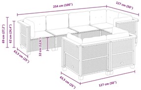 vidaXL Καναπές Σετ 7 Τεμαχίων Μαύρο Συνθετικό Ρατάν με Μαξιλάρια