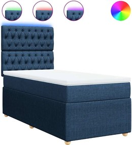 vidaXL Κρεβάτι Boxspring με Στρώμα Μπλε 90x190 εκ.Υφασμάτινο