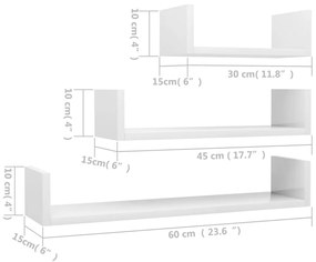 Ράφια Τοίχου 3 τεμ. Γυαλιστερό Λευκό από Επεξεργασμένο Ξύλο - Λευκό
