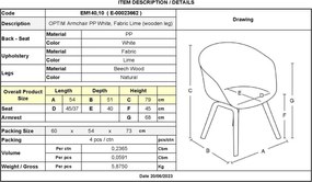 OPTIM Πολυθρόνα PP Άσπρο, Ύφασμα Lime, Ξύλινο πόδι Οξιά   4τμχ