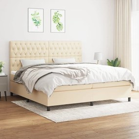 Κρεβάτι Boxspring με Στρώμα Κρεμ 200x200 εκ. Υφασμάτινο - Κρεμ