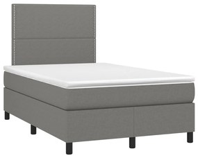 vidaXL Κρεβάτι Boxspring με Στρώμα &amp; LED Σκ.Γκρι 120x200 εκ Υφασμάτινο