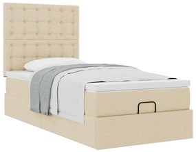 vidaXL Οθωμανικό κρεβάτι με στρώμα Cream 90x190cm ύφασμα