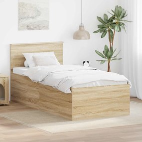 vidaXL Σκελετός Κρεβατιού Δρύς Sonoma 75 x 190 cm Επεξεργασμένο ξύλο