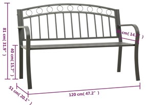 vidaXL Παγκάκι Κήπου Γκρι 120 εκ. Ατσάλινο