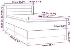 vidaXL Κρεβάτι Boxspring με Στρώμα Σκούρο Γκρι 90x200 εκ. Υφασμάτινο
