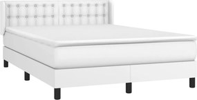 vidaXL Κρεβάτι Boxspring με Στρώμα Λευκό 140x190εκ.από Συνθετικό Δέρμα