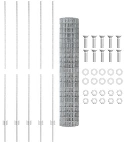 vidaXL Ευρωπαϊκός Φράκτης με 10 Στυλό Ασημί 1,6x10 μ Μεταλλικό