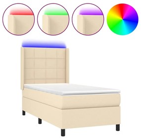 vidaXL Κρεβάτι Boxspring με Στρώμα & LED Κρεμ 90x190 εκ. Υφασμάτινο