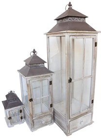 Φανάρι Jannie Inart σετ 3τεμ αλουμίνιο σε antic λευκή απόχρωση 32.5x32.5x107 εκ.