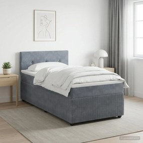 VidaXL Κρεβάτι box spring με στρώμα Σκούρο Γκρι 90 x 200 cm Βελούδο