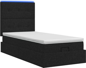 vidaXL Κρεβάτι Ottoman με Στρώμα και LED Μαύρο 90 x 200 cm Ύφασμα