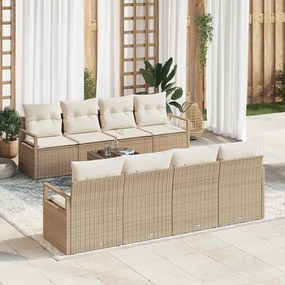 vidaXL Σετ Κήπου 9 Τεμαχίων με Μαξιλάρια Μπεζ Πολυ-Ράττανα