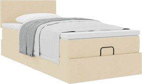 vidaXL Οθωμανικό κρεβάτι με στρώμα Cream 90x200cm ύφασμα