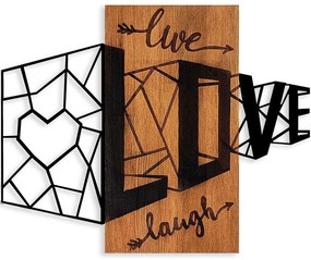 Διακοσμητικό Τοίχου Live Love Laugh 899SKL2461 58x68cm Walnut-Black Wallity Μέταλλο,Ξύλο