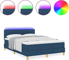 vidaXL LED Κρεβάτι με βάθρο με μαξιλάρι Μπλε 140 x 200 cm ύφασμα