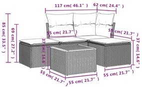 vidaXL Σετ Καναπέ Κήπου 5 τεμ. Μπεζ Συνθετικό Ρατάν με Μαξιλάρι