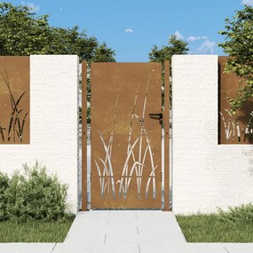 Πύλη Κήπου με Σχέδιο Γρασίδι 105 x 205 εκ. από Ατσάλι Corten - Καφέ