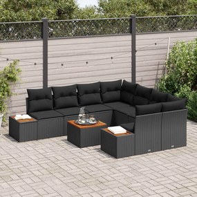 vidaXL Σετ Καναπέ Κήπου με μαξιλάρι 9 pcs Μαύρο Πολυ ράταν