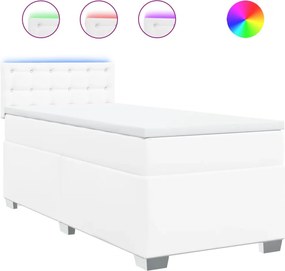 vidaXL Κρεβάτι Boxspring με Στρώμα Λευκό 90x200εκ. από Συνθετικό Δέρμα