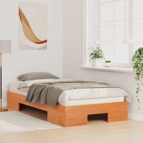 vidaXL Κρεβάτι δαπέδου Καφέ 100 x 200 cm Μασίφ ξύλο πεύκου