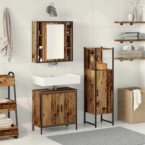 vidaXL Σετ Επίπλων Μπάνιου με ράφι 3 pcs Καφέ Επεξεργασμένο ξύλο