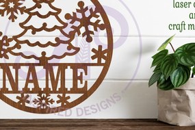 Intra απο ξύλο plywood 3mm-4mm πάχος - Χριστουγεννιάτικο δέντρο και νιφάδες χιονιού σύμβολο ονόματος Δίασταση 30x20 cm INTRAFABR-100794410