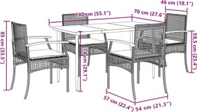 vidaXL Σετ Τραπεζαρίας Κήπου 5 τεμ. Γκρι Συνθ. Ρατάν με Μαξιλάρια