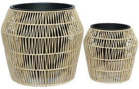 Κασπώ (Σετ 2Τμχ) 327-125-165 42x38/28x28cm Natural Rattan, Μέταλλο